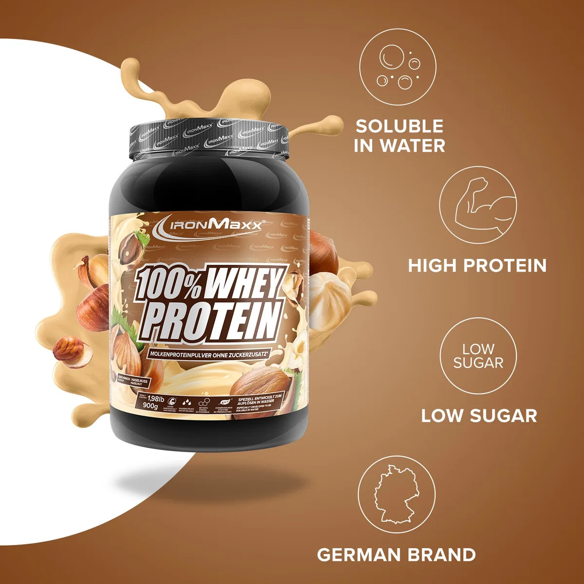 100% Whey Protein (900g) - Haselnuss – Bild 7