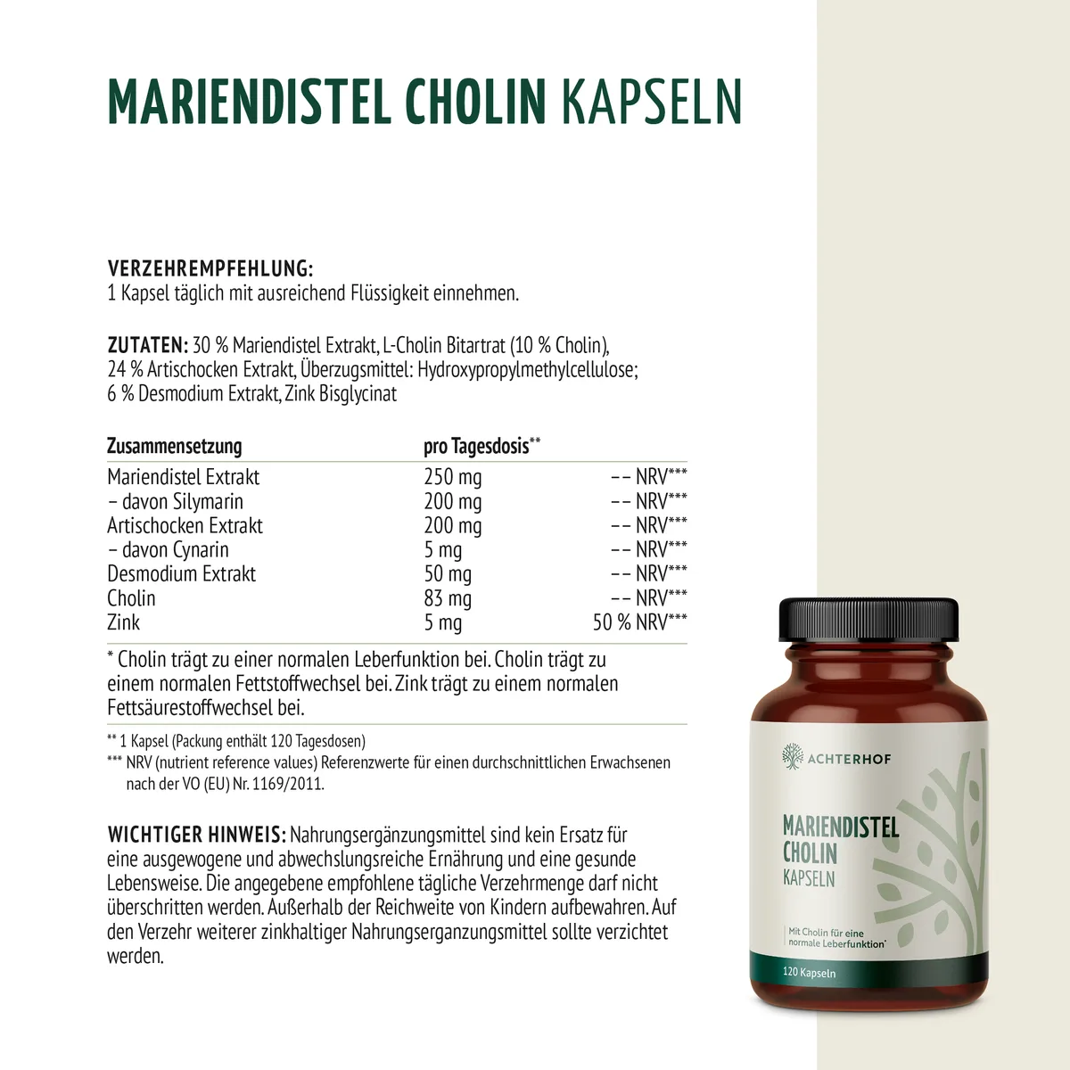 Mariendistel Cholin Kapseln (120 Kapseln) – Bild 6