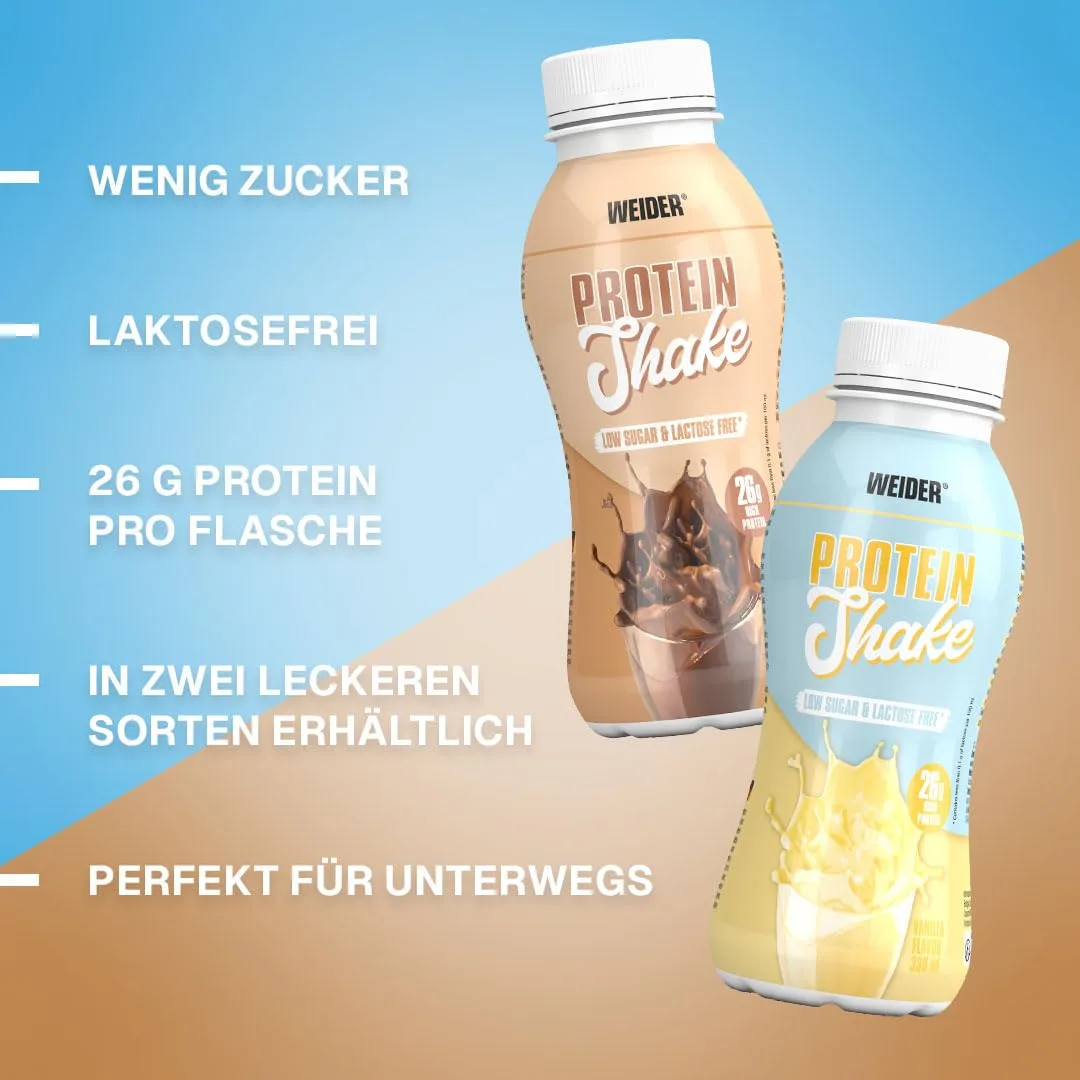 WEIDER Protein Shake Ready to Drink 26 g Eiweiß, Fertiggetränk mit Whey und Casein, zuckerarm und laktosefrei, 6 x 330 ml Vanille – Bild 2
