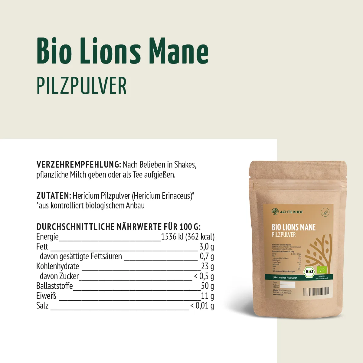 Bio Lions Mane Pilzpulver (100g) – Bild 7