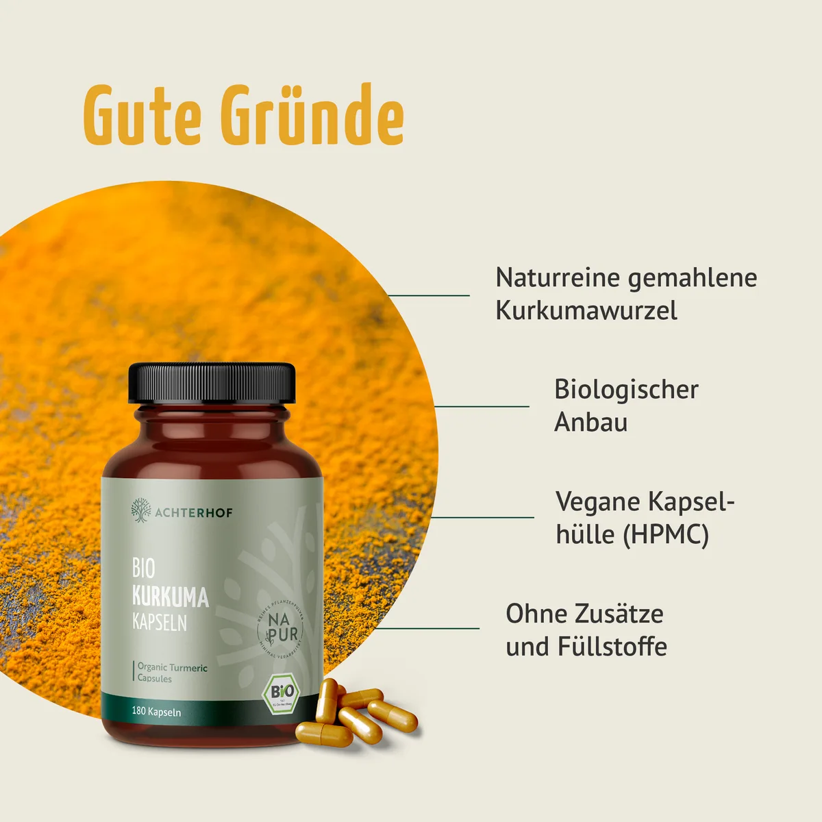 Bio Kurkuma Kapseln (180 Kapseln) – Bild 3