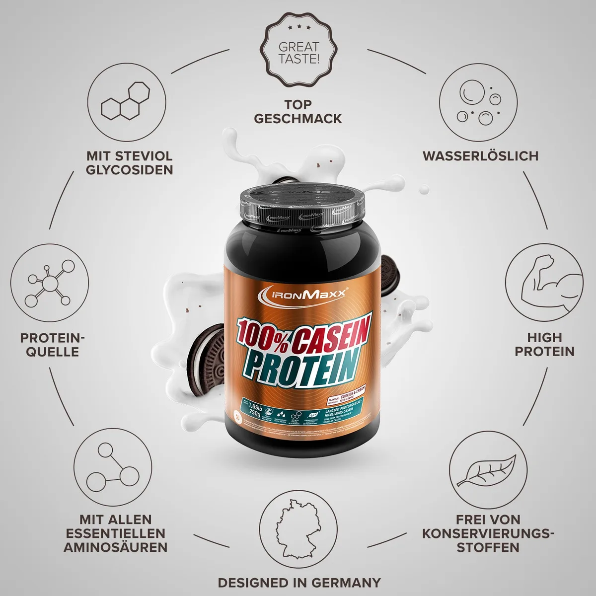 100% Casein Protein (750g) - Cookies and Cream – Bild 6