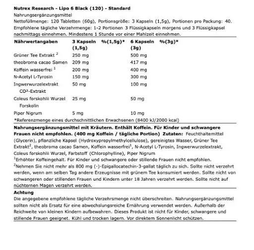 Nutrex Research Lipo 6 Black 120 Kapseln – Bild 2