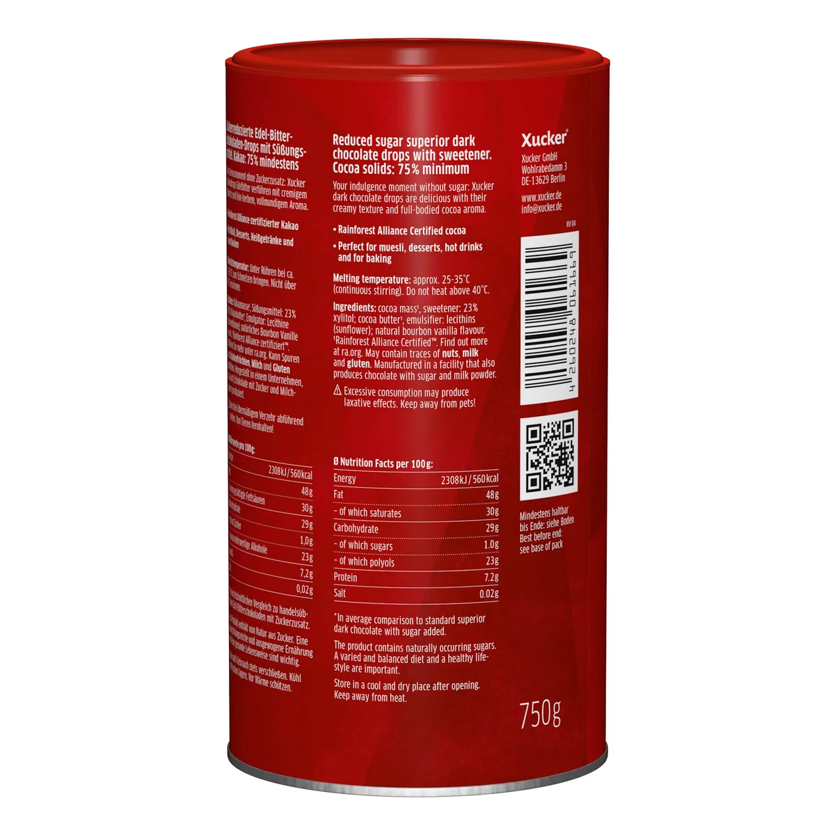 Vegane Schokodrops Edelbitter mit finnischem Xylit (750g) – Bild 3