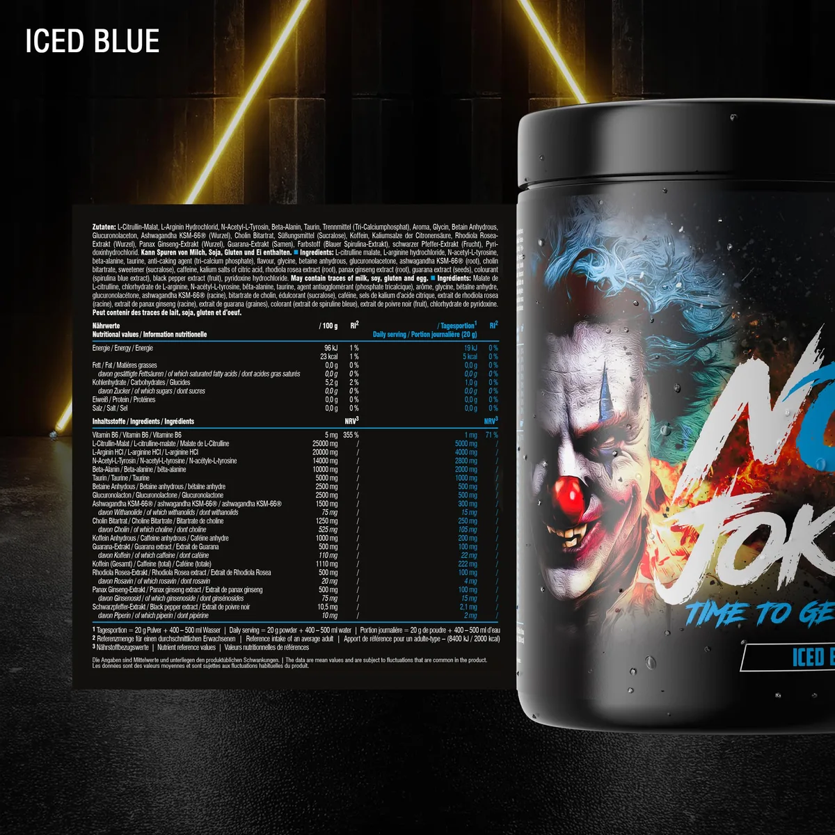 PEAK No Jokes - 600g Geschmack Iced Blue I 30 Portionen I Concentrated Pre Workout Booster mit L-Citrullin, L-Arginin HCl, Koffein und Beta Alanin für Pump und Fokus I vegan – Bild 2