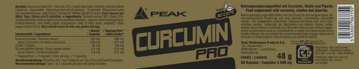 PEAK Curcumin Pro - 60 Kapseln I 30 Portionen I 500 mg pro Portion I Extrakt aus Kurkuma I anti-inflammatory I Leber Support I natürliches Antioxidant I hohe Bioverfügbarkeit – Bild 4
