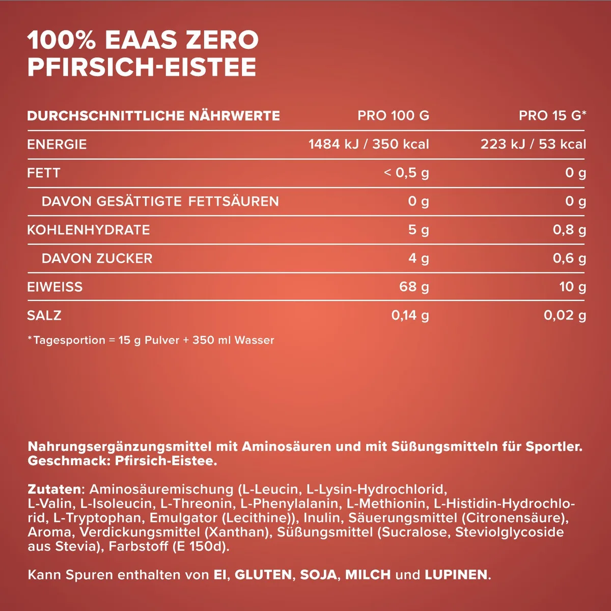100% EAAs Zero (15g) - Peach Ice Tea – Bild 4