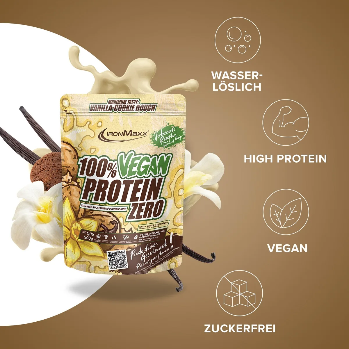100% Vegan Protein Zero (500g) - Vanilla Cookie Dough – Bild 2