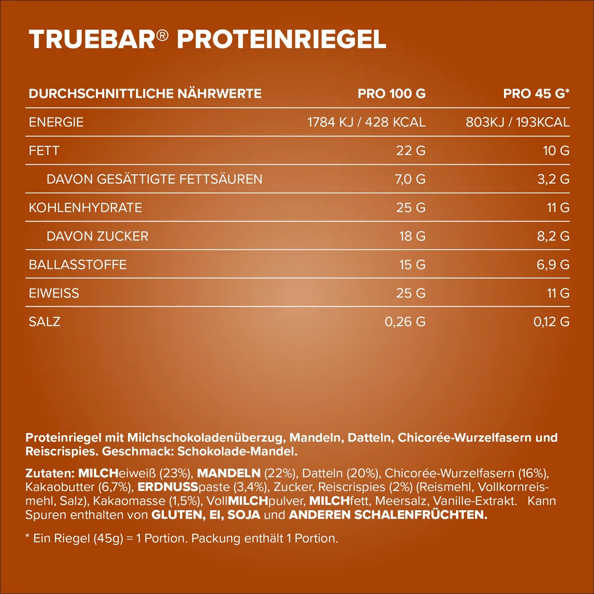 TrueBar® (12x45g) - Chocolate Almond – Bild 5