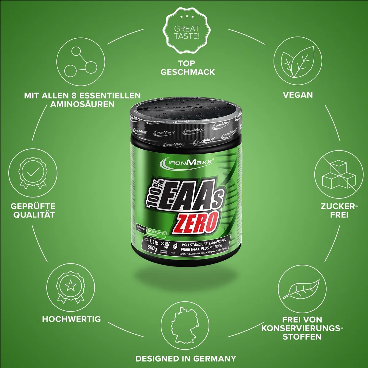 100% EAAs Zero (500g) - Green Apple – Bild 5