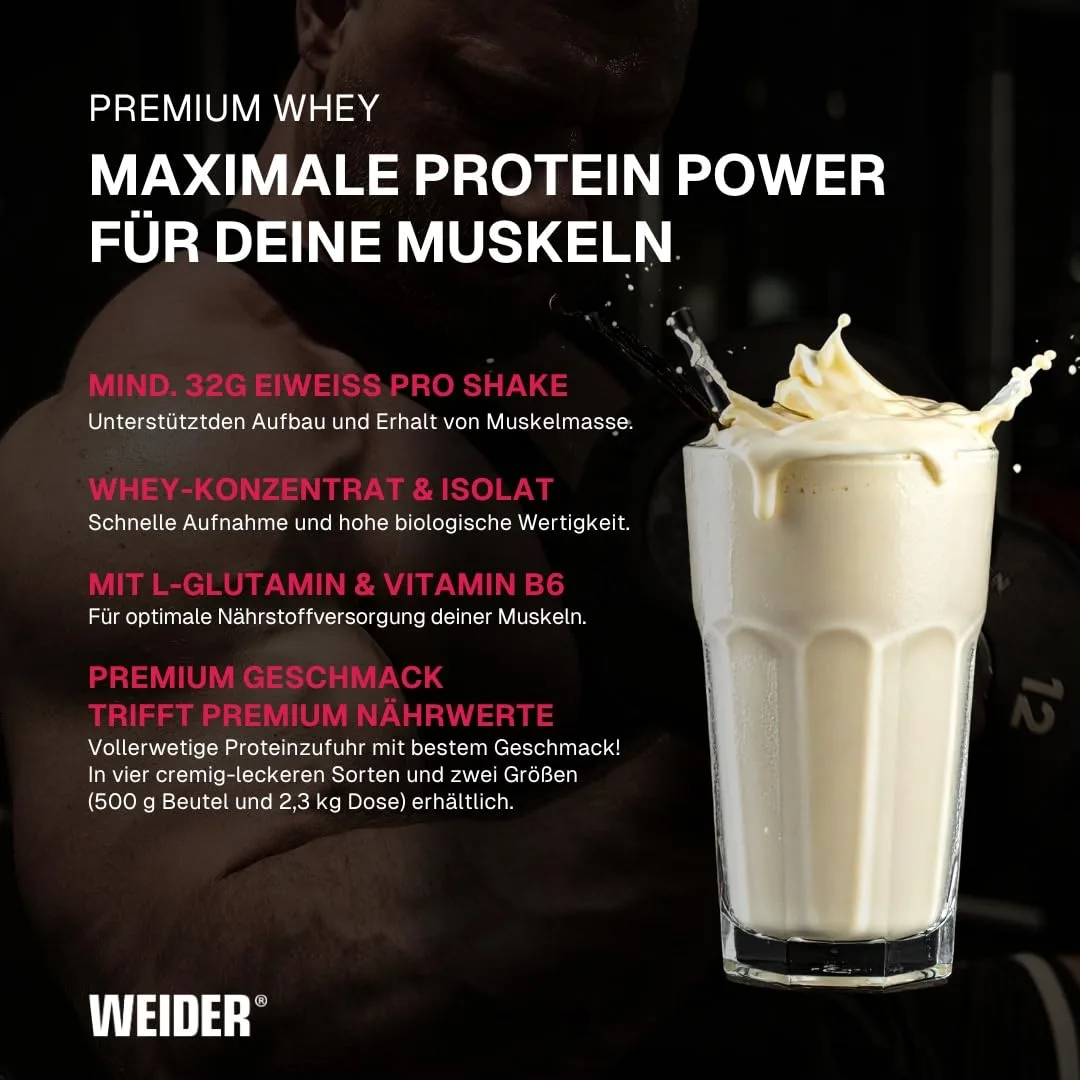Weider Premium Whey Protein Pulver - Hoher Proteingehalt, wenig Kohlenhydrate & wenig Fett mit L-Glutamin und Vitamin B6-500g - Vanilla Ice-Cream – Bild 3