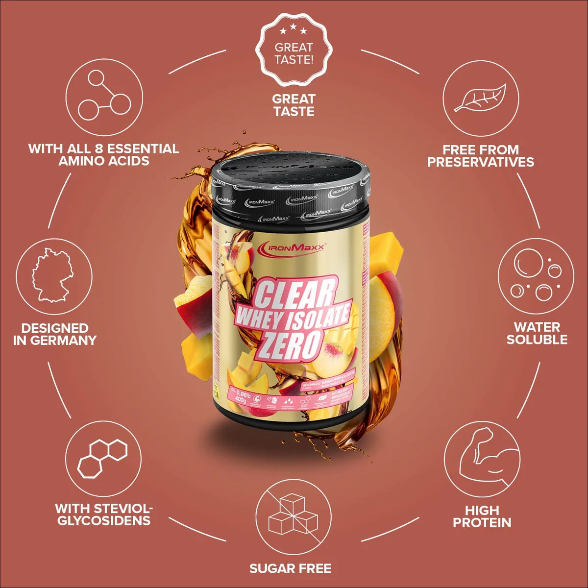 Clear Whey Isolate ZERO (400g) - Mango Peach Ice Tea – Bild 4