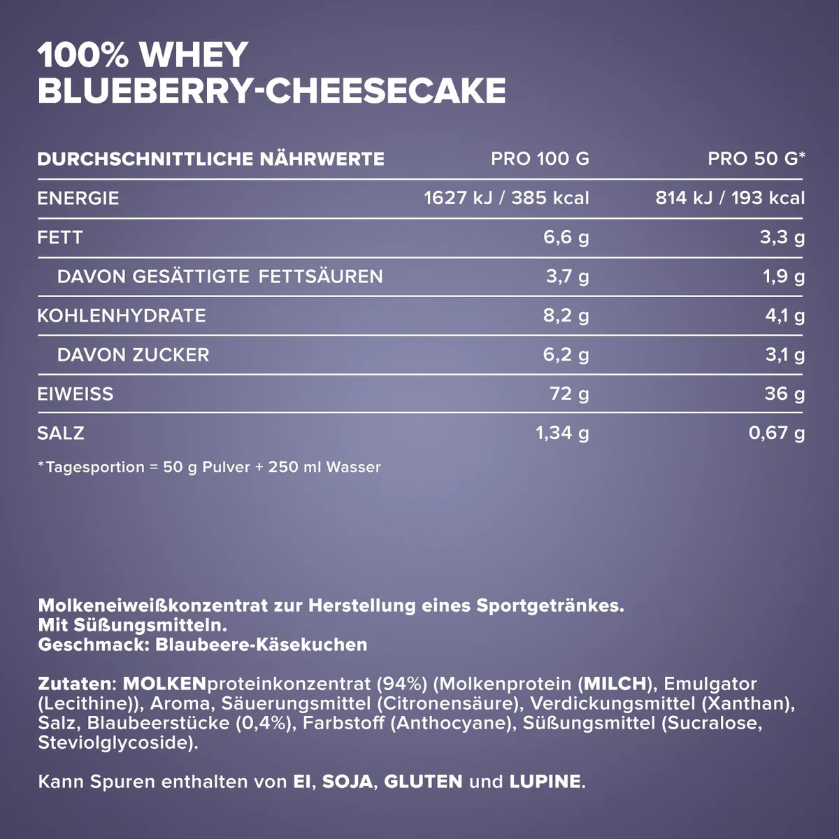 100% Whey Protein (500g) - Blueberry Cheesecake – Bild 4