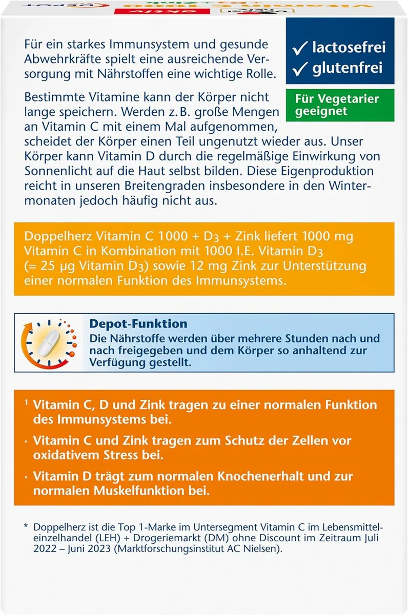 Vitamin C 1000 + D3 + Zink Depot (30 Tabletten) – Bild 2