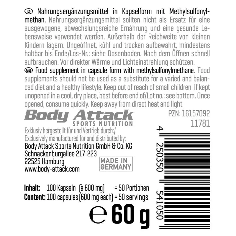 Body Attack MSM 100 Caps – Bild 2