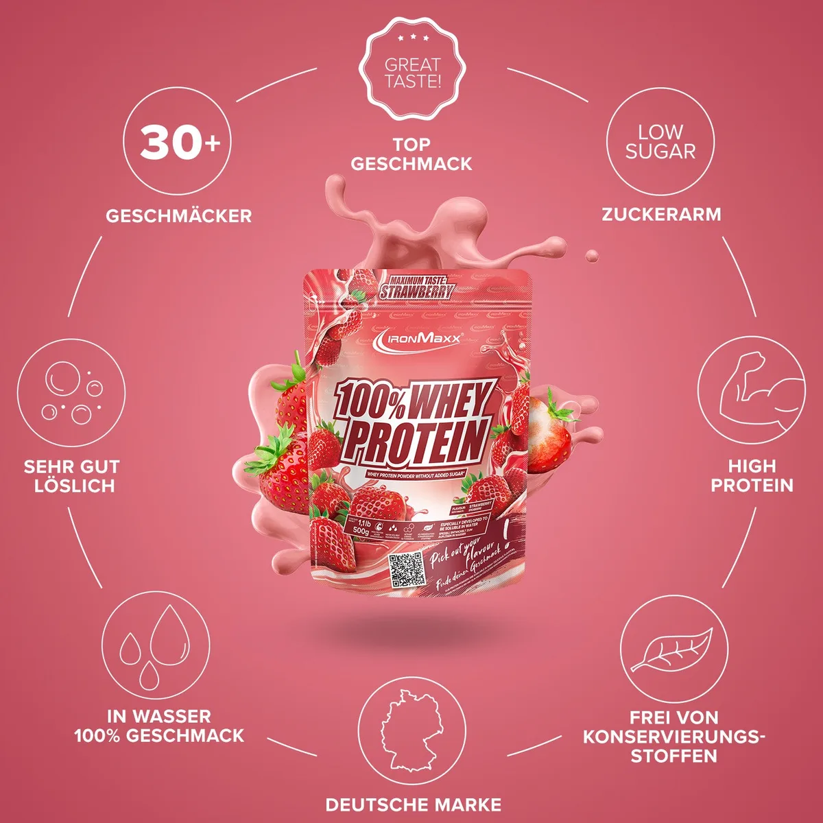 100% Whey Protein (500g) - Erdbeere – Bild 5