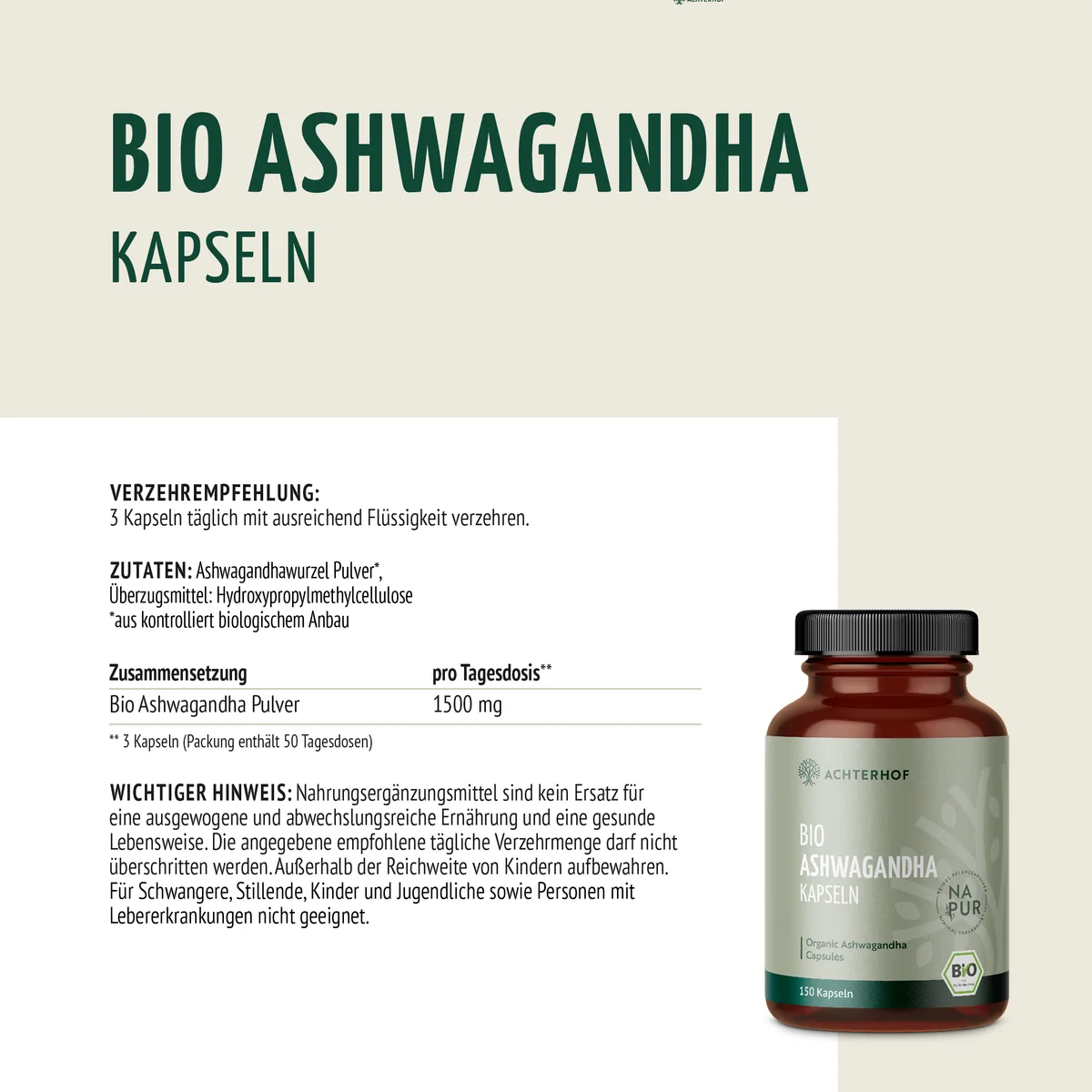Ashwagandha Kapseln Bio (150 Kapseln) – Bild 8