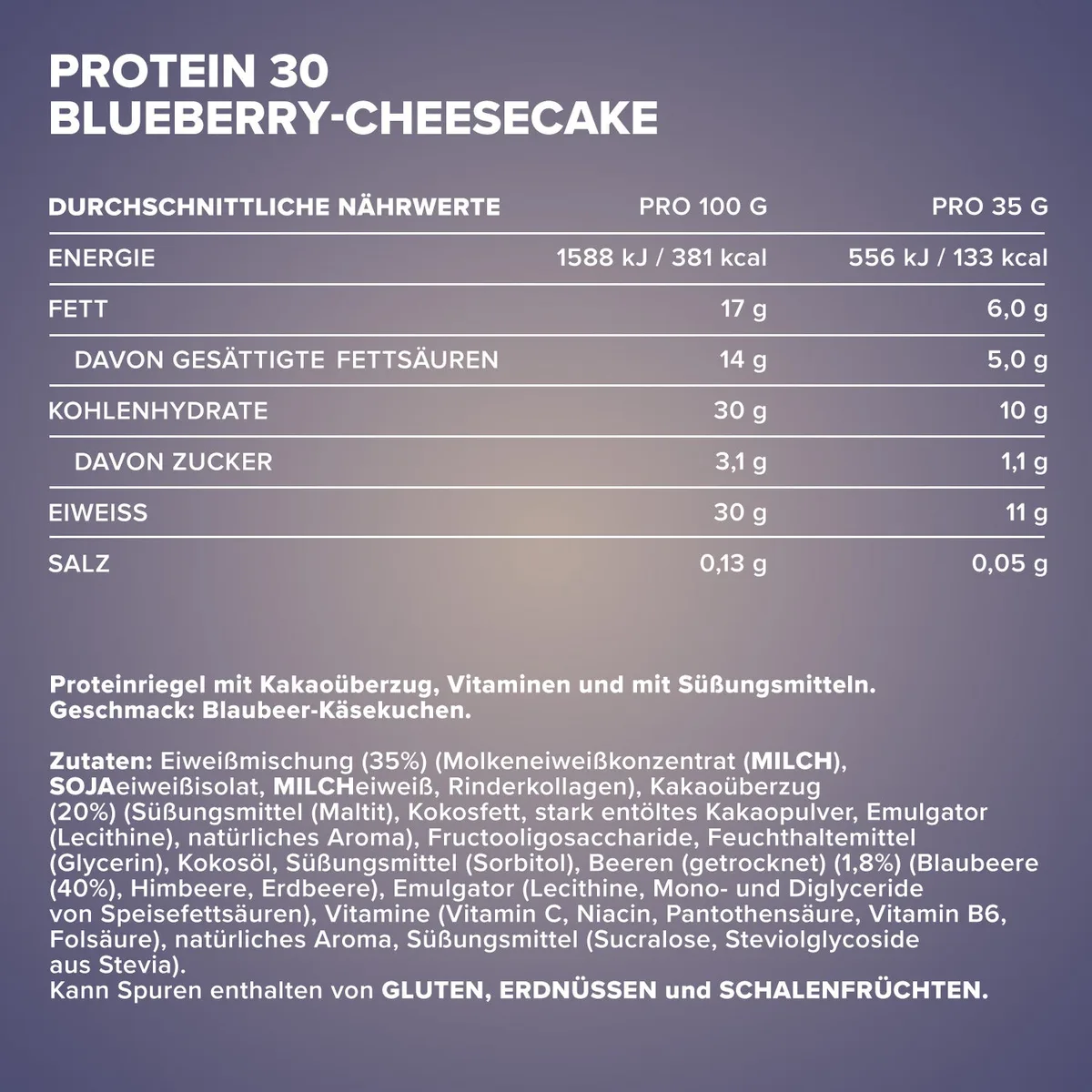 Protein 30 Protein Riegel (35g) - Blueberry Cheesecake – Bild 5
