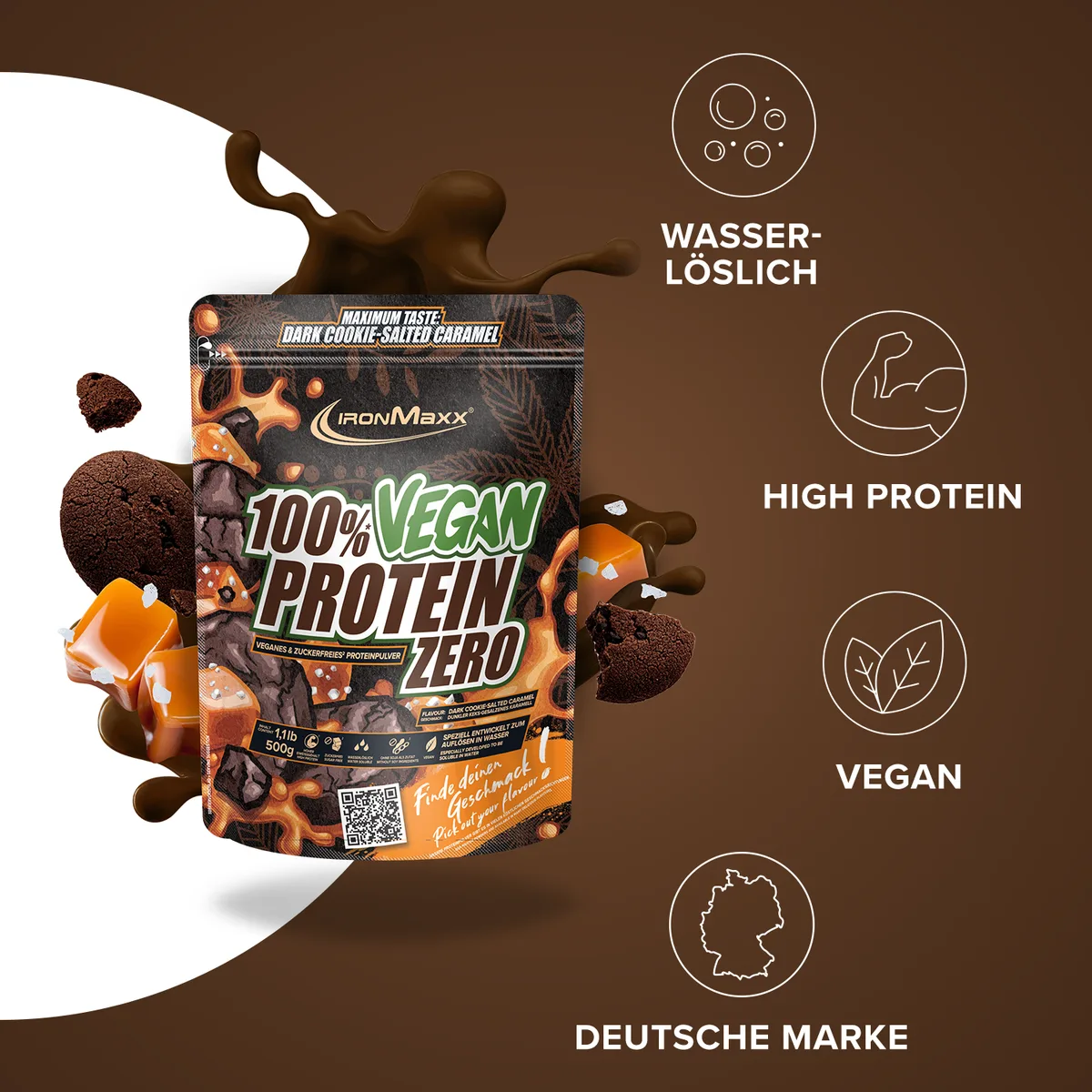 100% Vegan Protein Zero (500g) - Dark Cookie Salted Caramel – Bild 2