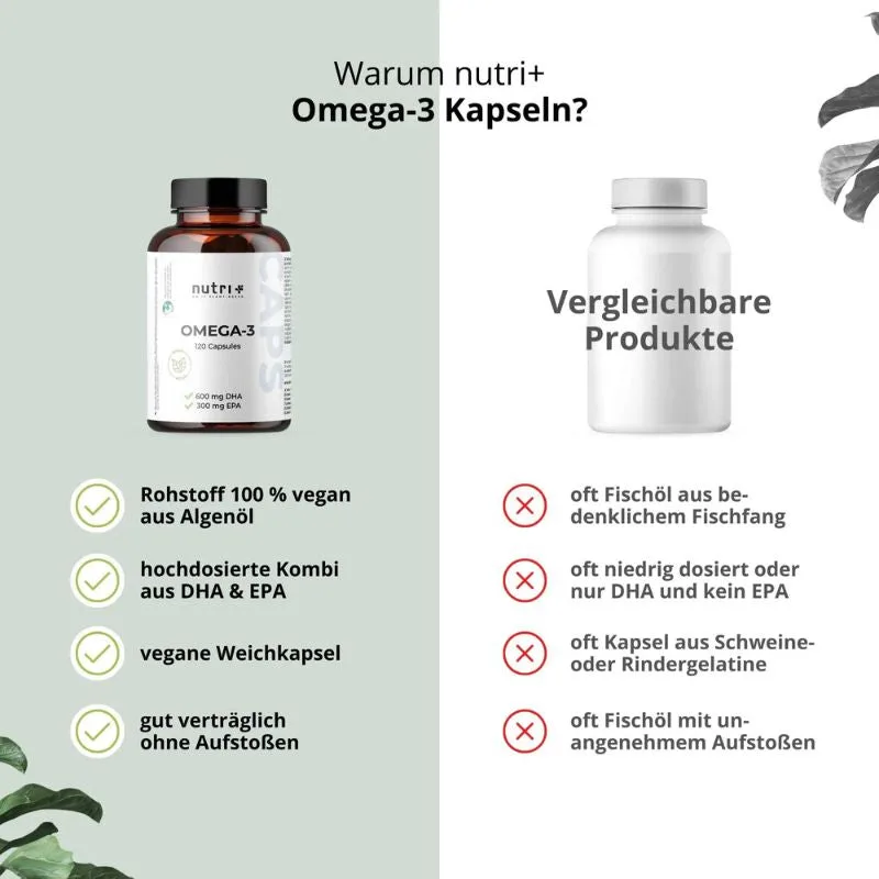 Nutri-Plus Omega 3 Vegan - mit EPA + DHA - 120 Kapseln – Bild 3