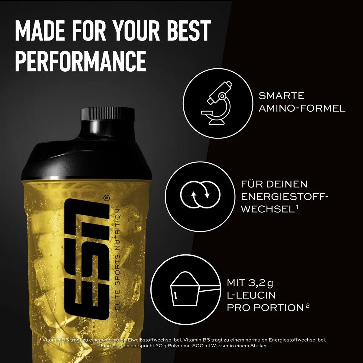 ESN EAA+, Lemon Iced Tea, 400 g, allen 9 EAAs & Vitamin B6, 3,2 g Leucin pro Portion, ideale Löslichkeit, vegan - made in Germany – Bild 2