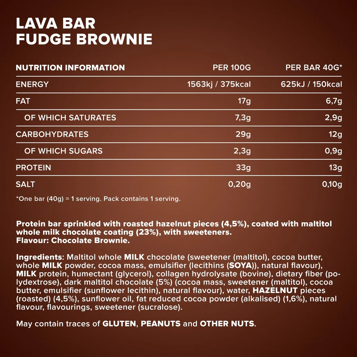 Lava Bar Protein Riegel (40g) - Fudge Brownie – Bild 4