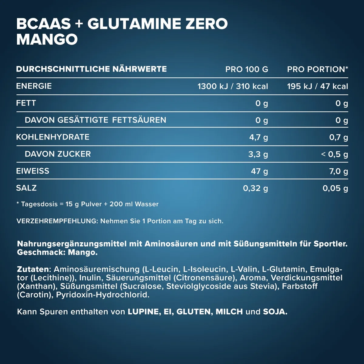 100% BCAAs + Glutamine Zero (500g) - Mango – Bild 4