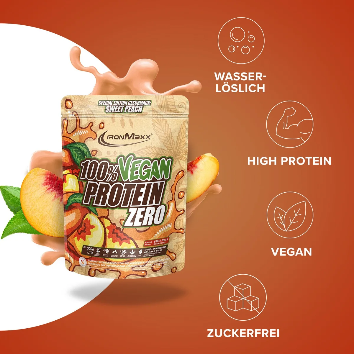 100% Vegan Protein Zero (500g) - Sweet Peach – Bild 7