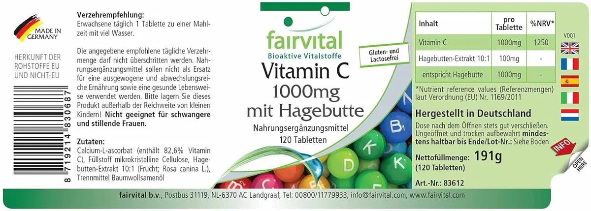 Vitamin C 1000mg mit Hagebutten (120 Tabletten) – Bild 2