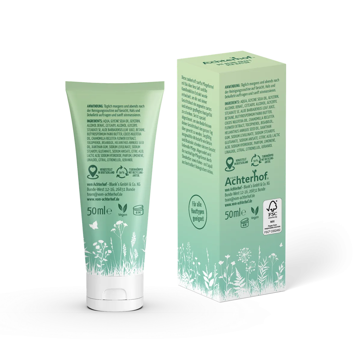 Gesichtscreme mit Bio Aloe Vera Saft und Bio Kamillenblütenextrakt (50ml) – Bild 2