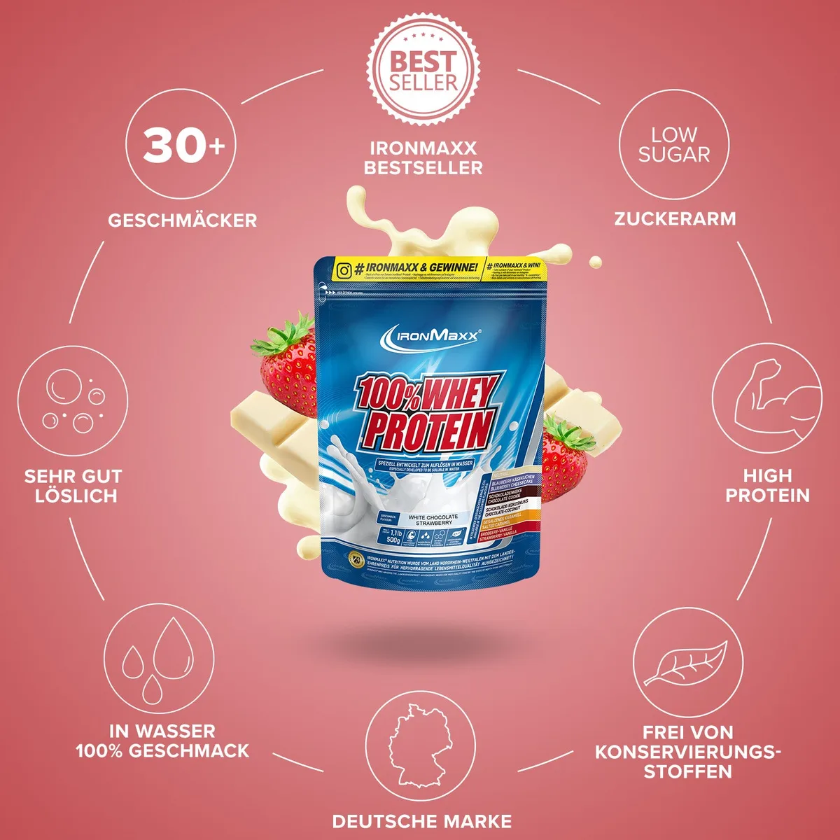 100% Whey Protein (500g) - Weiße Schokolade-Erdbeere – Bild 6