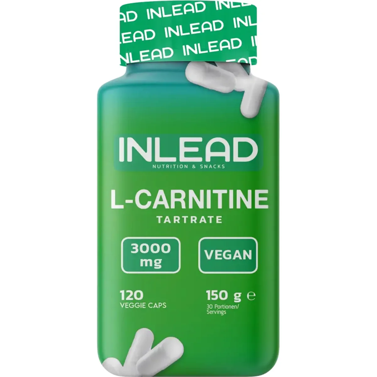 INLEAD - L-Carnitine Caps | Nahrungsergänzungsmittel mit L-Carnitin Tartrat | 3000 mg pro Tagesportion | Praktische Kapselform für Alltag & Training - 120 Kapseln