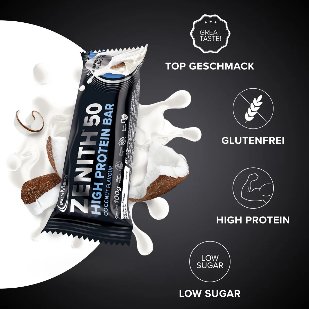ZENITH® 50 Protein Riegel (12x100g) - Kokosnuss – Bild 3