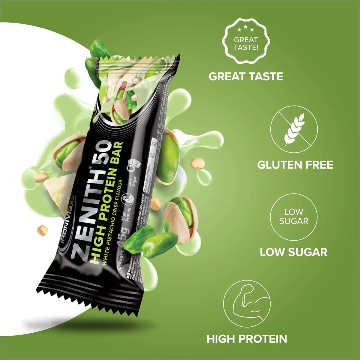 ZENITH® 50 Protein Riegel (45g) - White Pistachio Crisp – Bild 7
