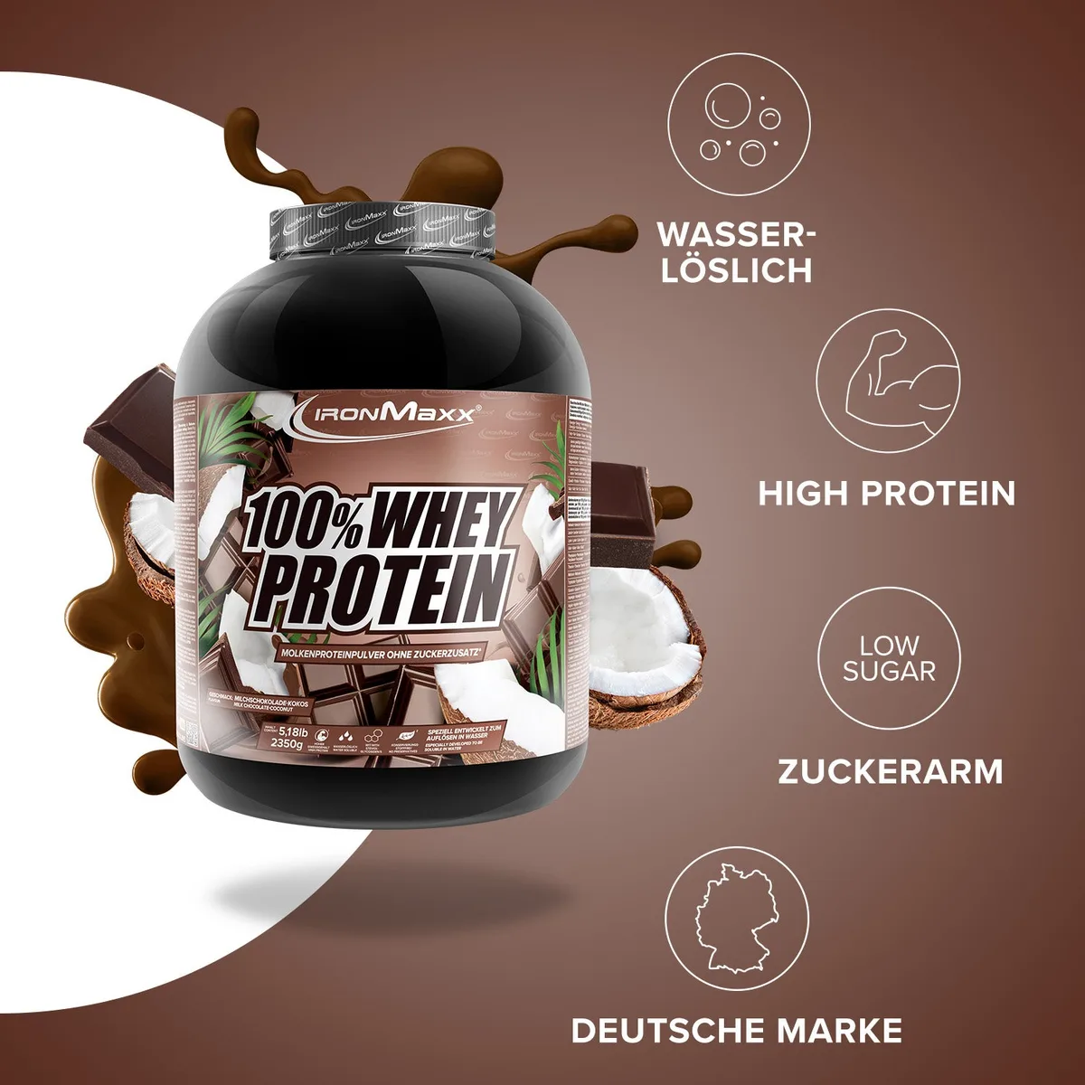 100% Whey Protein (2350g) - Schokolade Kokos – Bild 2