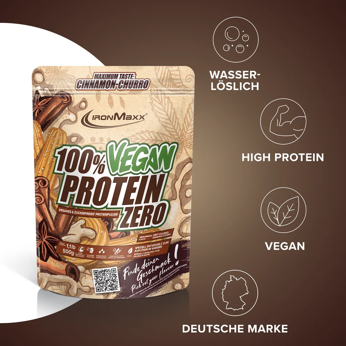 100% Vegan Protein Zero (500g) - Cinnamon Churro – Bild 2