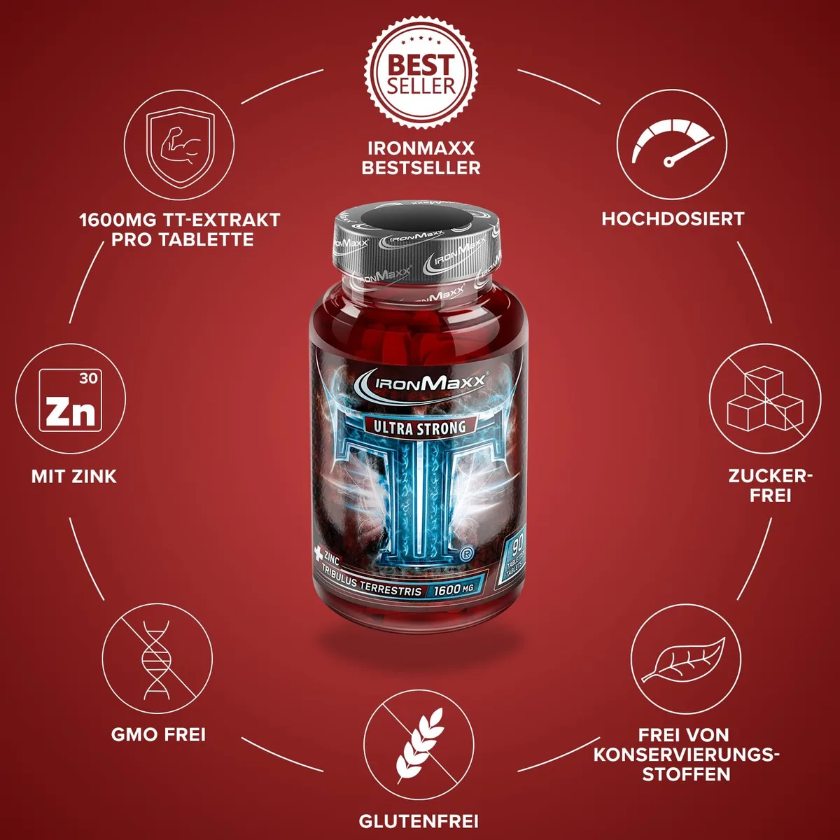 IronMaxx TT Ultra Strong Tribulus Terrestris - 90 Tabletten | 1600mg Tribulut Terrestris Extrakt pro Tablette | hochdosiert mit Zink – Bild 5
