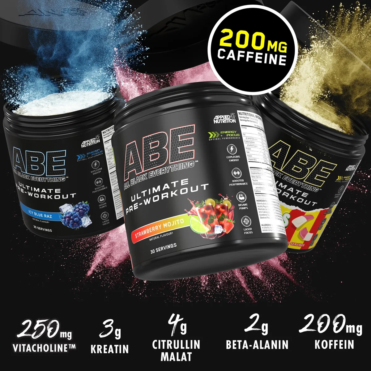 Applied Nutrition ABE Pre Workout Pulver - Pre Booster für Energie & Leistung mit Citrullin, Kreatin Monohydrat, Beta Alanin (375 g – 30 Portionen)(Cherry Cola) – Bild 2