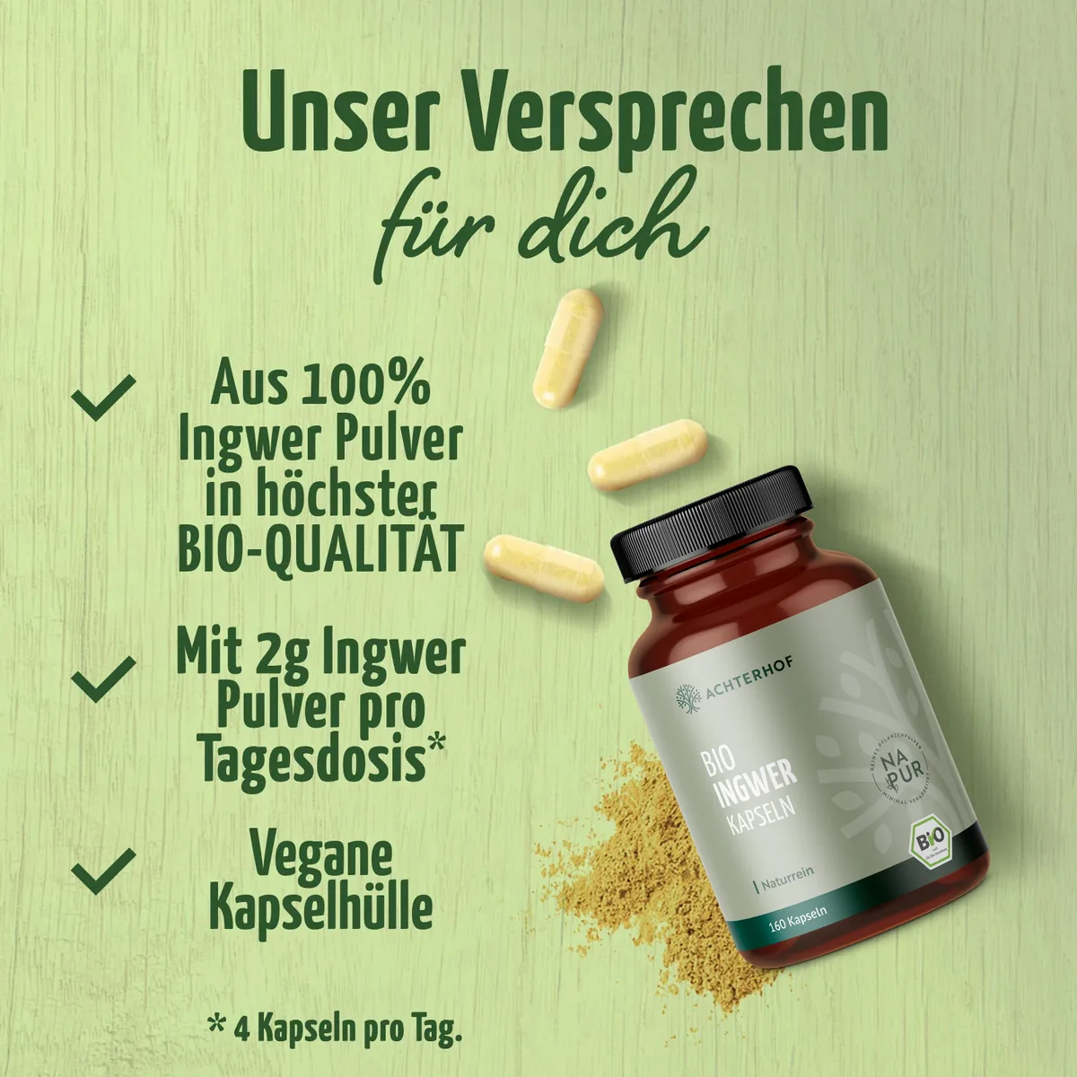 Ingwer Kapseln Bio (160 Kapseln) – Bild 3