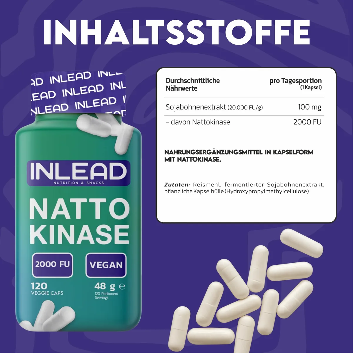INLEAD - Nattokinase Kapseln | Unterstützung für einen optimalen Blutfluss und Kreislauf - 120 Kapseln – Bild 3