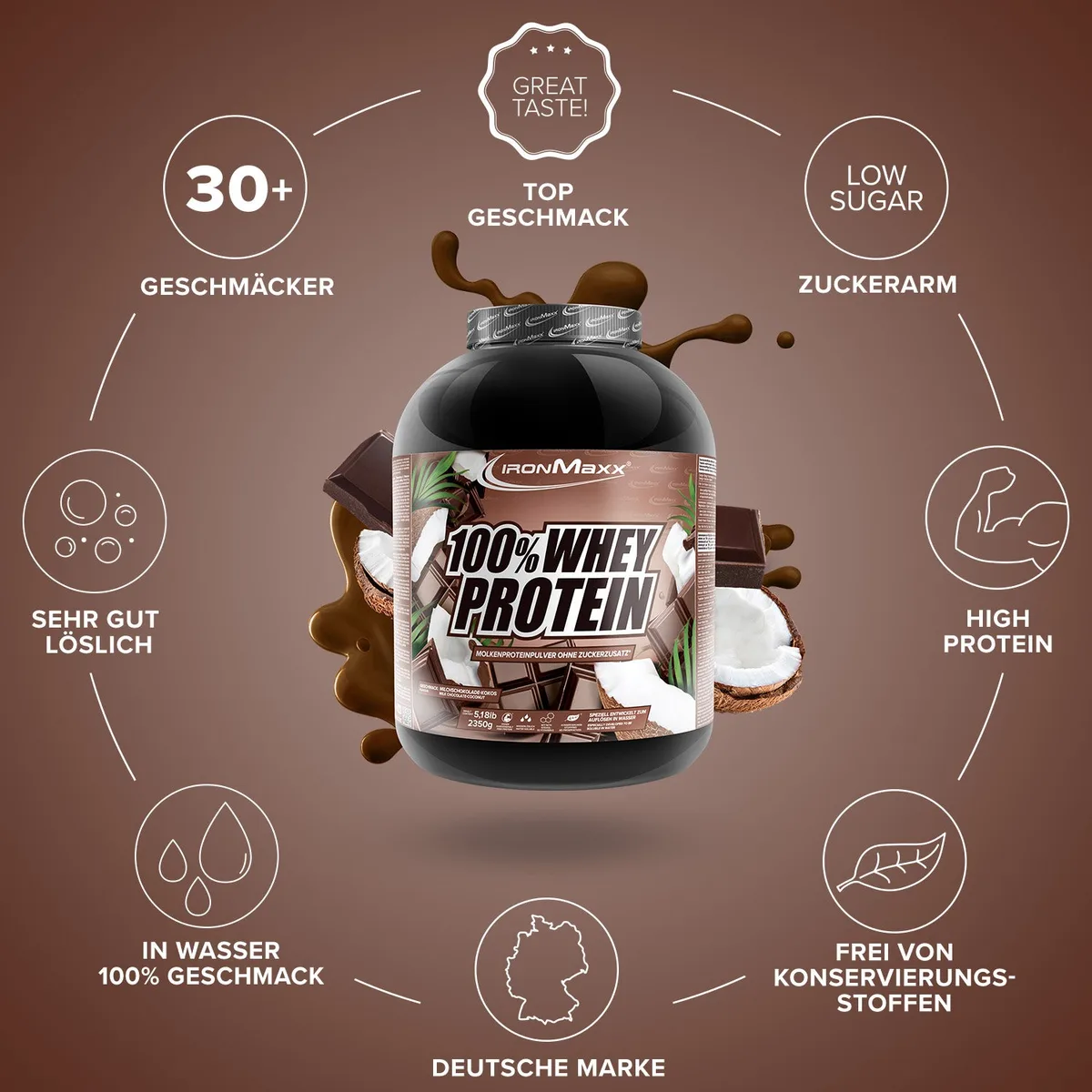 100% Whey Protein (2350g) - Schokolade Kokos – Bild 5
