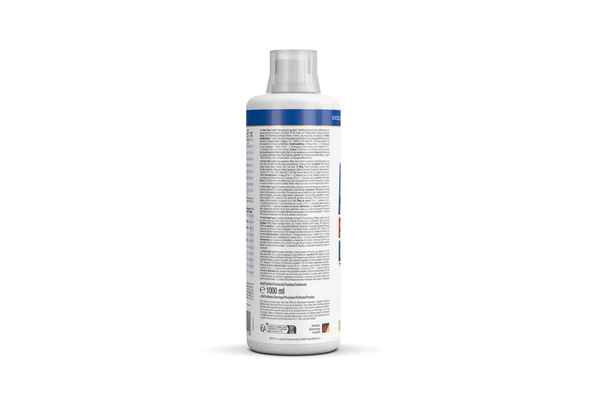 Weider - Amino Power Liquid - Flüssiges Hydrolysiertes Protein - Aminosäuren - 23g Protein pro 45 ml für Muskelaufbau - Mit L-Leucin, Taurin, Vitamin B6 - 1 Liter - Cranberry – Bild 2