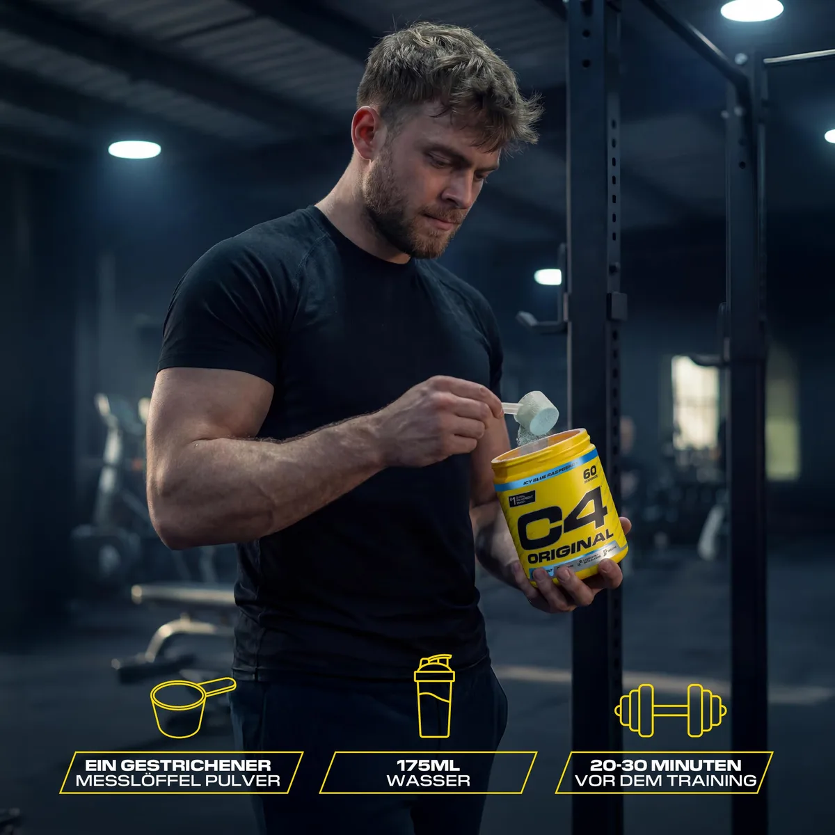 C4 Original - Pre-Workout-Booster - Getränkepulver für Energy Drink | 150 mg Koffein + Beta-Alanin + Kreatin-Monohydrat (Icy Blue Razz (Himbeere), 60 Portionen) – Bild 4