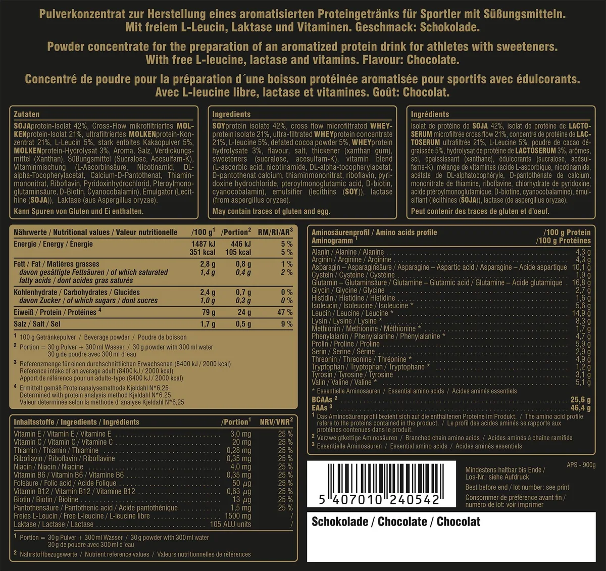 PEAK Anabolic Protein Selection - 900g Geschmack Chocolate I 30 Portionen I Proteinquelle: Whey Isolat, Konzentrat, Hydrolysat, Sojaprotein I Zugesetztes L-Leucin I Muskelaufbau – Bild 2