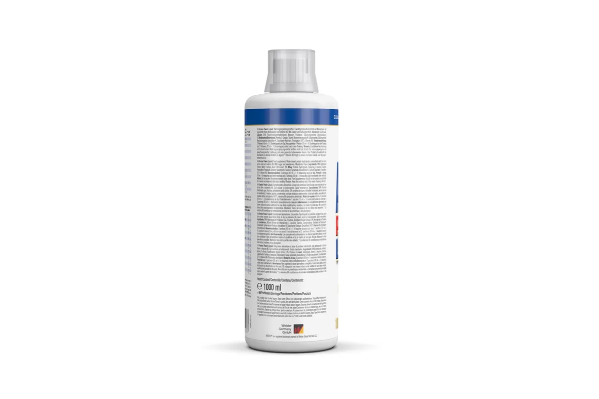 Weider - Amino Power Liquid - Flüssiges Hydrolysiertes Protein - Aminosäuren - 23g Protein pro 45 ml für Muskelaufbau - Mit L-Leucin, Taurin, Vitamin B6 - 1 Liter - Mandarine – Bild 2