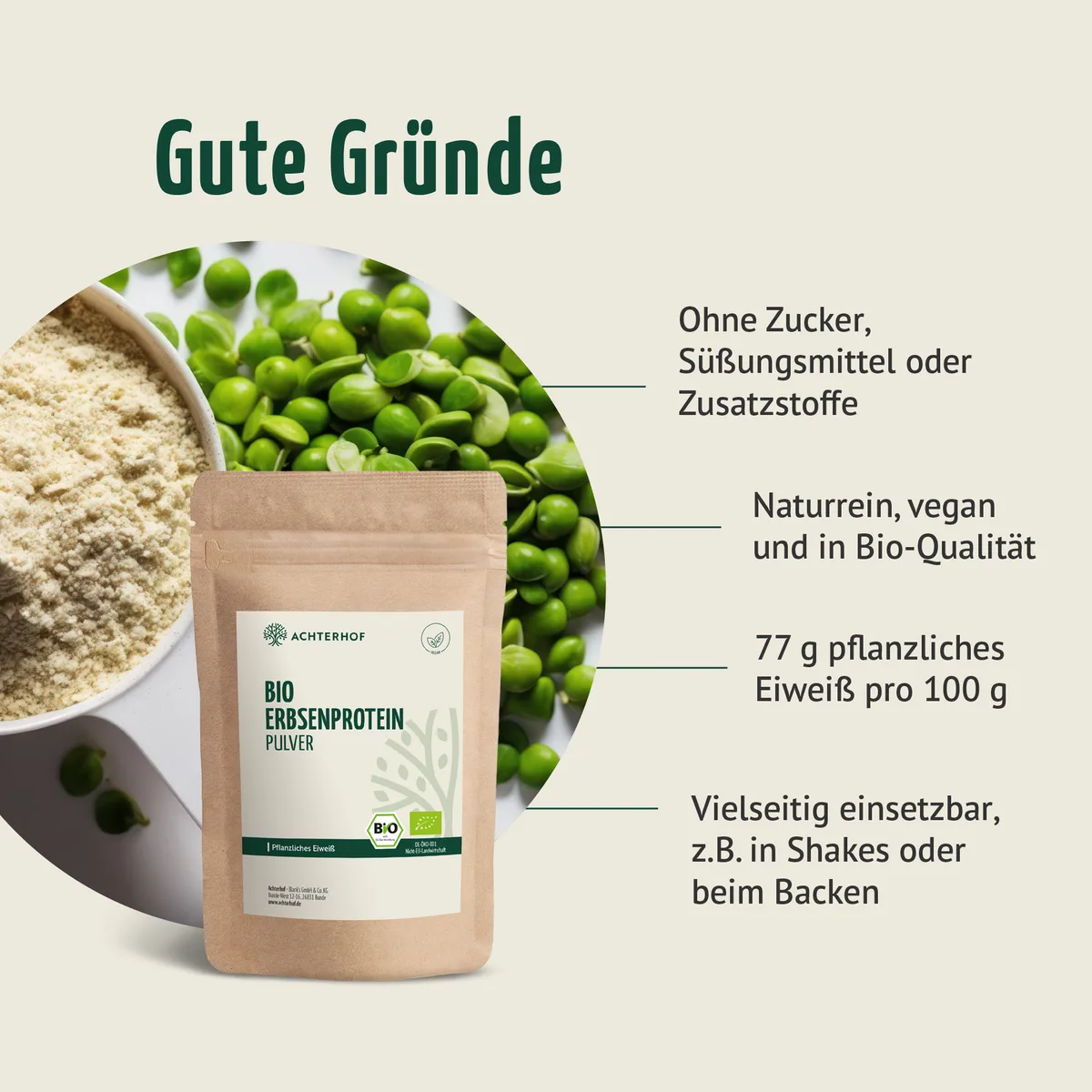 Bio Erbsenprotein Pulver (1000g) – Bild 6