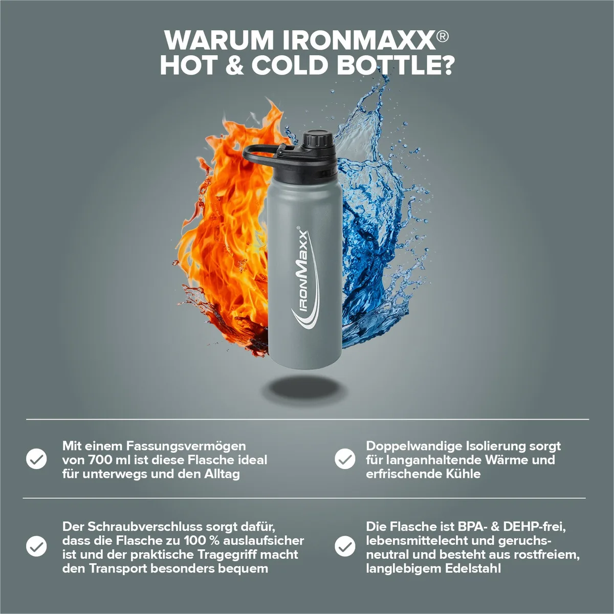 Hot & Cold Bottle Insulated Steel (800ml) - Ash Grey – Bild 3