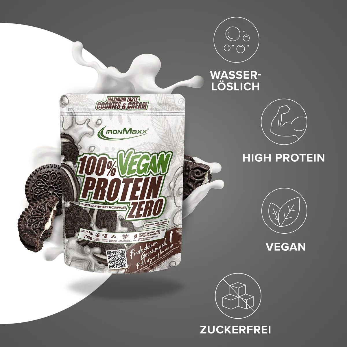 100% Vegan Protein Zero (500g) -  Cookies & Cream – Bild 7