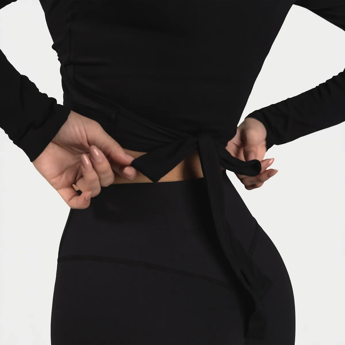 MRIIÀ Bodycon Long Sleeve Wrap Top Black / L – Bild 3
