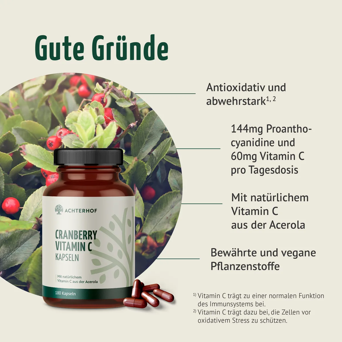 Cranberry Vitamin C Kapseln (180 Kapseln) – Bild 2